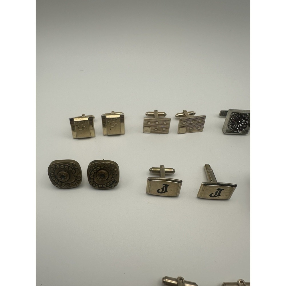 Vintage Cufflinks Lot 7 Pairs Blue Glass Mesh Equestrian Horse Initial J Mixed - Picture 4 of 8